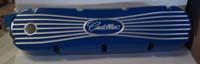 Dog Bone Valve Covers With Small Engraved Script and Fins, and Blue Powder Coat