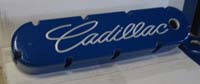 Flat Top Valve Covers With Large Engraved Script and Blue Powder Coat