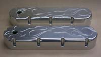 Polished Flat Top Valve Covers With Engraved Flames